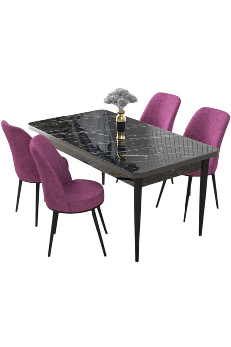 Hanah Home Juego de mesa y sillas de comedor de 5 piezas, Mármol Negro y Morado Hanah Home Juego de mesa y sillas de comedor de 5 piezas, Mármol Negro y Morado